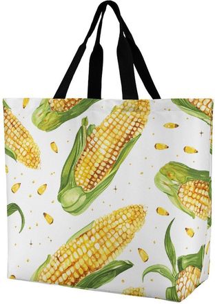 Generic Cartoon Corn On The Cob Shopping Bag Lightweight Tote Bag Durable Handbags For Daily Use Camping Picnic