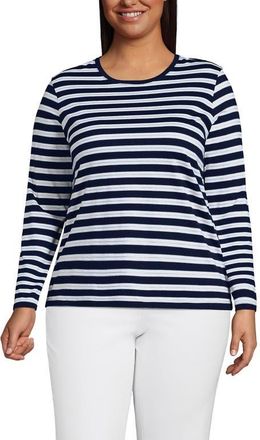 Lands End Plus Size Relaxed Supima Cotton Long Sleeve Crew Neck T-Shirt in Deep Sea/blue Multi Stripe at Nordstrom, Size 2X