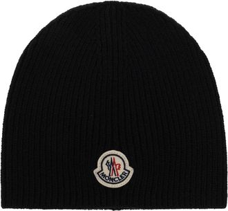 Moncler Wolmuts met logopatch - Heren - Hoeden - Zwart - ONE Size - Wol - Accessoires