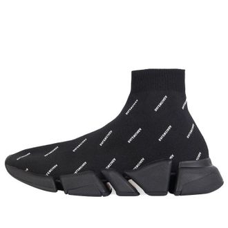 Balenciaga Speed 2.0 Sneakers Black Knit with White Allover Logo 617239W2DBO1090