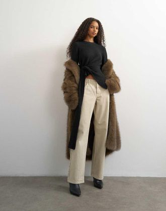 Topshop maglione lavorato con laccetti laterali in lana nero-Verde
