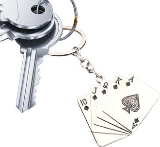 Generic Playing Card Keychain,Metal Poker Keyring,Zinc Alloy Metal Poker Ornament,Ornament Key Chain Playing Card Pendant,Playing Small Decorative Keyring For