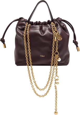 Chlo&eacute; Icon Charm-embellished Drawstring Leather Pouch - Plum - One Size