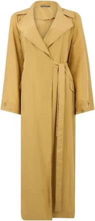 Alberta Ferretti Lange Elegante Jas met V-hals - Dames - Jas met riem - Beige - S - Jassen
