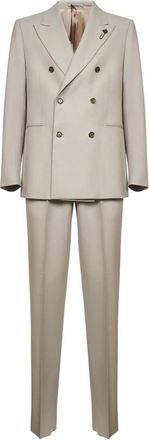 Lardini peak-lapel double-breasted suit - men - Virgin Wool/Spandex/Elastane - 54 - Neutrals