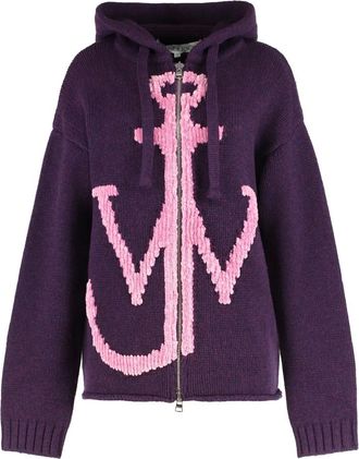 J.W.Anderson Hoodies & sweatvesten, Dames, Paars, S, Wol, Cardigan met capuchon