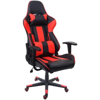 Hhg Poltrona sedia ufficio girevole regolabile 540 cuscino lombare cervicale ecopelle nero rosso
