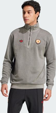 adidas Originals Mens Manchester United Terrace Icons Half-Zip Top - Black Cotton - Size X-Large