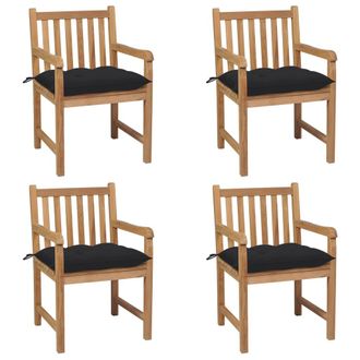 vidaXL Sillas De Jard&iacute;n 4 Uds Madera Maciza De Teca Con Cojines Negros Vidaxl
