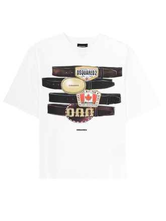 Dsquared2 White Belt Graphic Loose T-Shirt