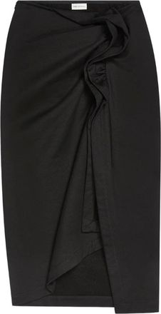 Dries Van Noten Gonna midi asimmetrica con ruches - Nero