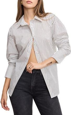 Good American Stripe Stretch Cotton Poplin Button-Up Shirt in Bcw Pinstripe001 at Nordstrom Rack, Size X-Large