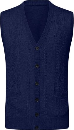 Generic Mens Sleeveless Jumpers Mens Wool Blend Gilets V Neck Relax Fit Knit Sweater Vest Button Down Sleeveless Sweater Cardigan with Buttons Knitted Waistco