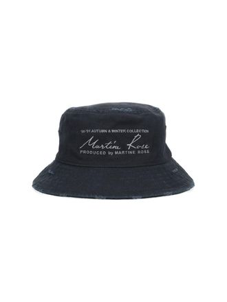 Martine Rose Black Distressed Typography Bucket Hat