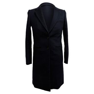 Joseph Single-Breasted Coat with Pockets in Navy Blue Wool