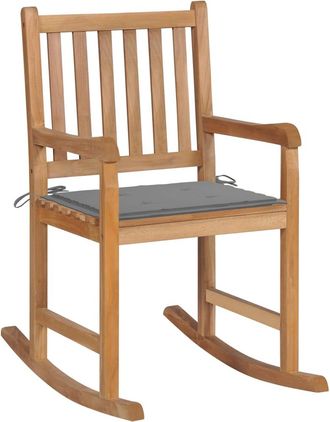 vidaXL Vidaxl - Silla Mecedora De Madera Maciza De Teca Con Coj&iacute;n Gris