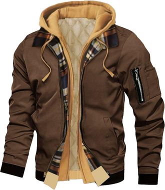 Generic Mens Winter Jackets Warm Cargo Jacket Stylish Casual Comfortable Classic Windproof Hooded Work Coat with Pockets Hiking Travelling