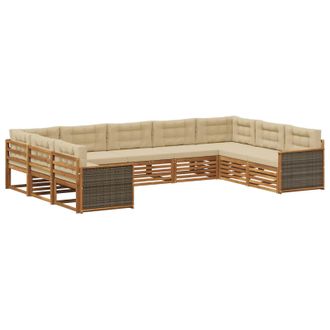 vidaXL Conjunto De Sof&aacute;s De Exterior 9 Uds. Natural Y Beige Vidaxl