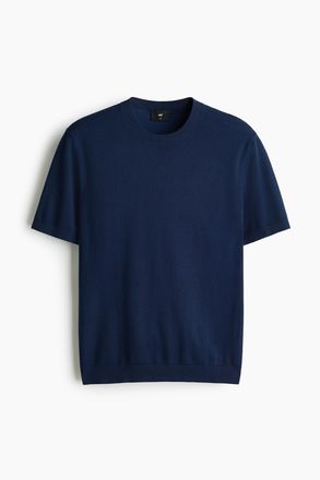 H&M Gestricktes T-Shirt in Slim Fit - Dunkelblau