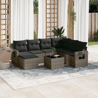 vidaXL Vidaxl - Set De Sof&aacute;s De Jard&iacute;n 8 Pzas Y Cojines Rat&aacute;n Sint&eacute;tico Gris