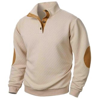 Generic Mens Jumpers Sweatshirt with Stand-Up Collar Quarter Zip Jacquard Tops with Elbow Pads Loose Fit Casual Fashion Sweatshirts Soft and Comfy Pullover Of