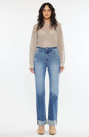Kancan Trini Essentials High Rise Straight Denim Comfort Stretch Jeans in Medium Wash at Nordstrom, Size 25