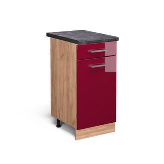 Vicco Mueble Bajo De Cocina R-line, Rojo Burdeos Alto Brillo, 40 Cm, Et Antracita Vicco