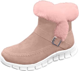 Generic Winter Ankle Boots for Women Warm Casual Snow Booties Solid Color Faux Fur Lined Comfortable Classic Walking Boots Non-Slip Walking Flats