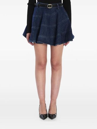 Self Portrait flared denim mini skirt - Blue