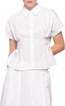 Melloday Godet Short Sleeve Button-Up Shirt in White at Nordstrom Rack, Size X-Large