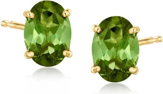Ross-Simons Oval Green Tourmaline Stud Earrings in 14kt Yellow Gold