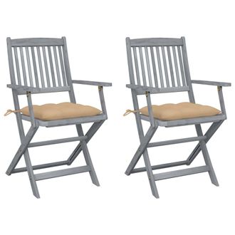 vidaXL Sillas Al Aire Libre Plegables Con Coj&iacute;n 2 Pcs Acacia Massive - 212129