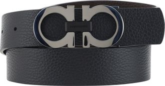 Ferragamo Mens Belt Gancini Black Leather Calf