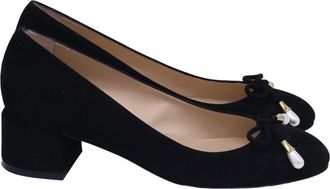 Stuart Weitzman Gabby Pearl Block-Heel Pumps in Black Suede