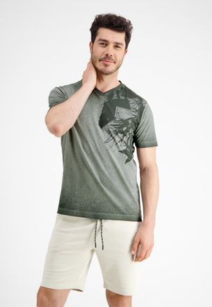Lerros V-Shirt LERROS V-Neck T-Shirt mit floralem Print, Herren, Gr. S, gr&uuml;n (chilled olive), 100% Baumwolle, Shirts V-Shirt