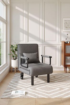 H&O Direct Foldable Grey Lounge & Sofa Bed with 2 Wheels
