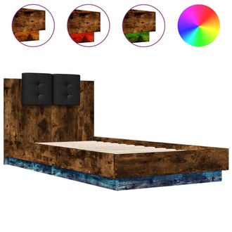 Berkfield Home Bed Frame with LED without Mattress Smoked Oak 75x190 cm Small Single in Brown