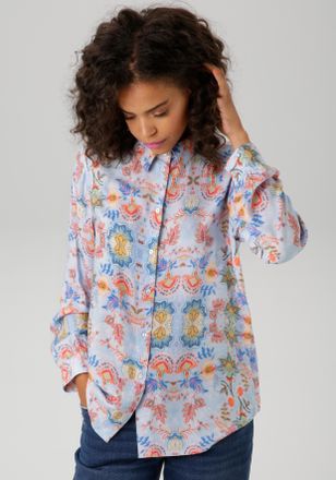 Aniston Hemdbluse mit fantasievollen Blumendruck - jedes Teil ein Unikat