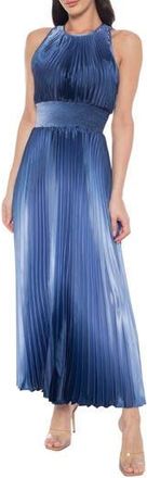 Marina Rossini Ombr&eacute; Sleeveless Pleated Satin Maxi Dress in Navy/Periwinkle at Nordstrom Rack, Size X-Large