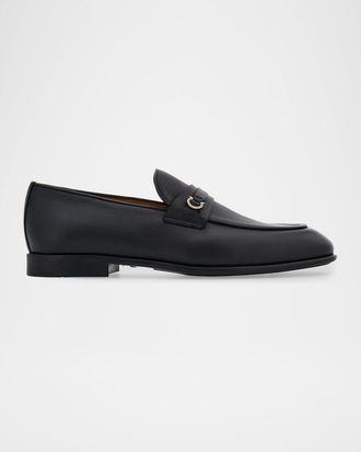 Ferragamo Men & apos;s Desio Gancio Ornament Grained Leather Penny Loafers