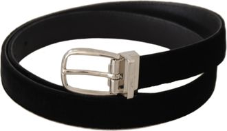 Dolce & Gabbana Black Casual Velvet Silver Tone Metal Buckle Mens Belt