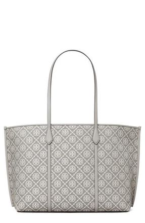 Tory Burch Perry T Monogram Jacquard Triple Compartment Tote in Gray at Nordstrom