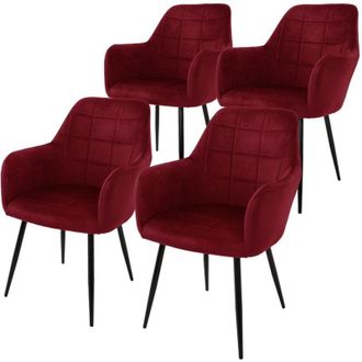 ECD Germany Ecd Germany Juego De 4 Sillas De Comedor Con Respaldo Y Reposabrazos Asiento De Terciopelo Granate N&oacute;rdico Con Patas De Metal Asiento De Cocina Sala D