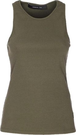 Federica Tosi Canotta Jersey a Costine - Dames - Tops zonder mouwen - Groen - M - Katoen - Tops