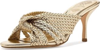 Vince Camuto Pheya Knotted High Heel Mule Sandals Womens Sandals Egyptian Gold : 7.5 M, Faux Leather