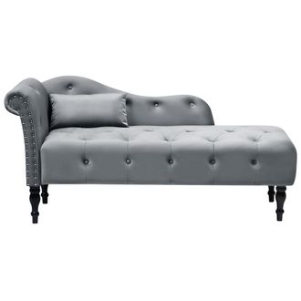 Beliani Beliani - Chaise Longue Retro Terciopelo Capiton&eacute; Con Coj&iacute;n Gris Izquierdo Ivry