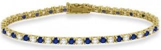 Allurez Alternating Diamond & Blue Sapphire Eternity Bracelet 14K Yellow Gold (5.03ct)
