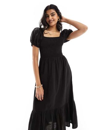 Esm&eacute;e Esmee puff sleeve midi beach dress in black
