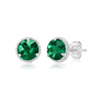 MAX + STONE 14k Yellow or White Gold 6mm Roped Halo Gemstone Round Stud Earrings