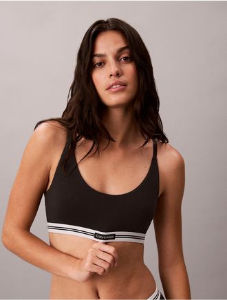 Calvin Klein Womens Cotton Stretch Jacquard Logo Patch Lightly Lined Bralette - Black - XL